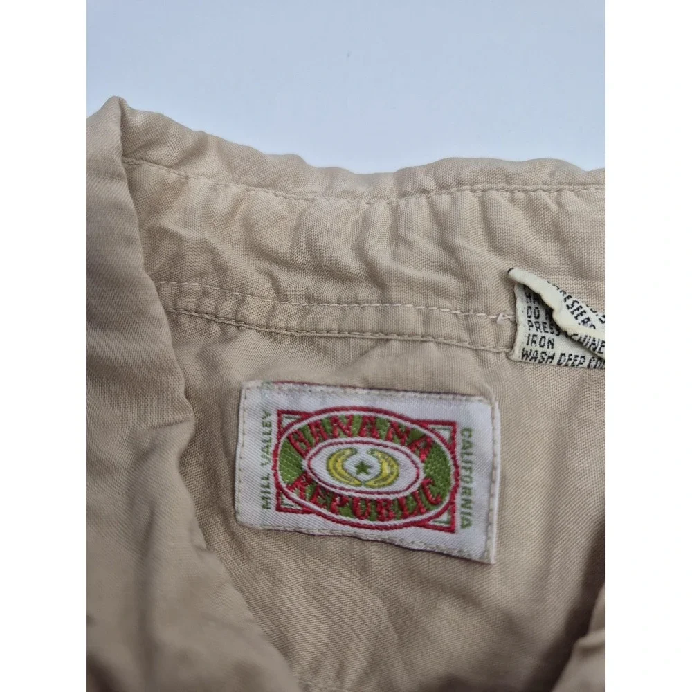 VTG Banana Republic Shirt Mens L Beige Safari Utility L/S Button Up Pockets